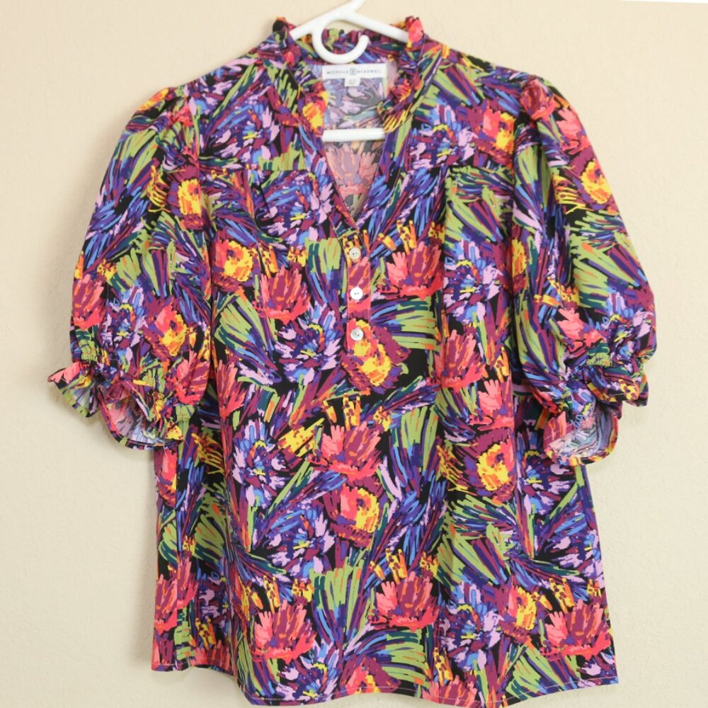 Michelle Mcdowell Grace Top Blouse Multicolor Floral Print Vibrant Size XS
